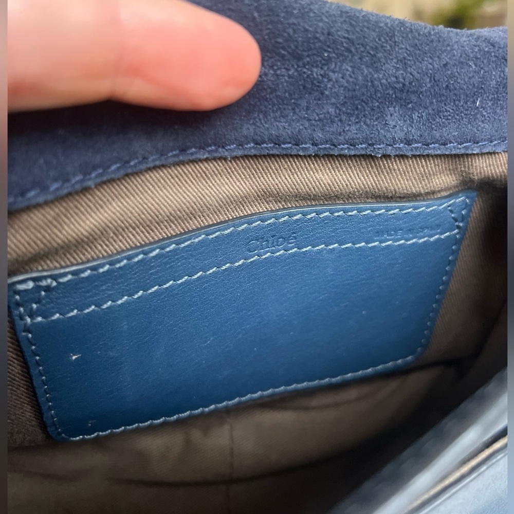 Chloe Marcie Crossbody Saddle Bag Midnight Blue Suede with tassel. - Picture 5 of 12